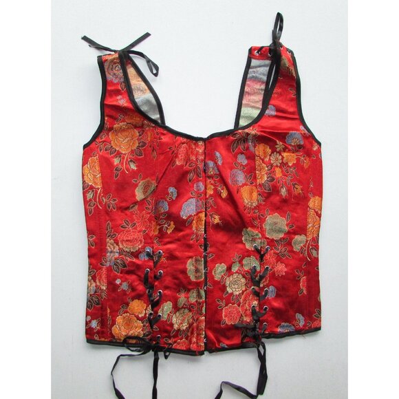Red Asian Satin Jacquard Corset Bustier Set - NEW - Picture 3 of 8